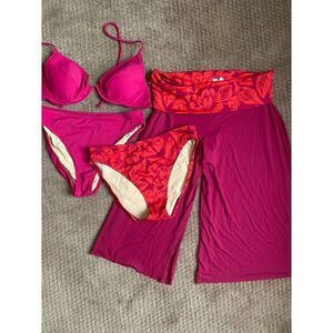 Victorias Secret Swim Set Push-Up Bikini Top Fold Over Pants Pink Floral 36C
